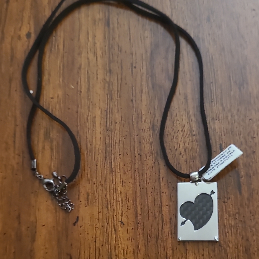 Zoppini Silver Acier Broken Heart Pendant Necklace Carbon Double Sided